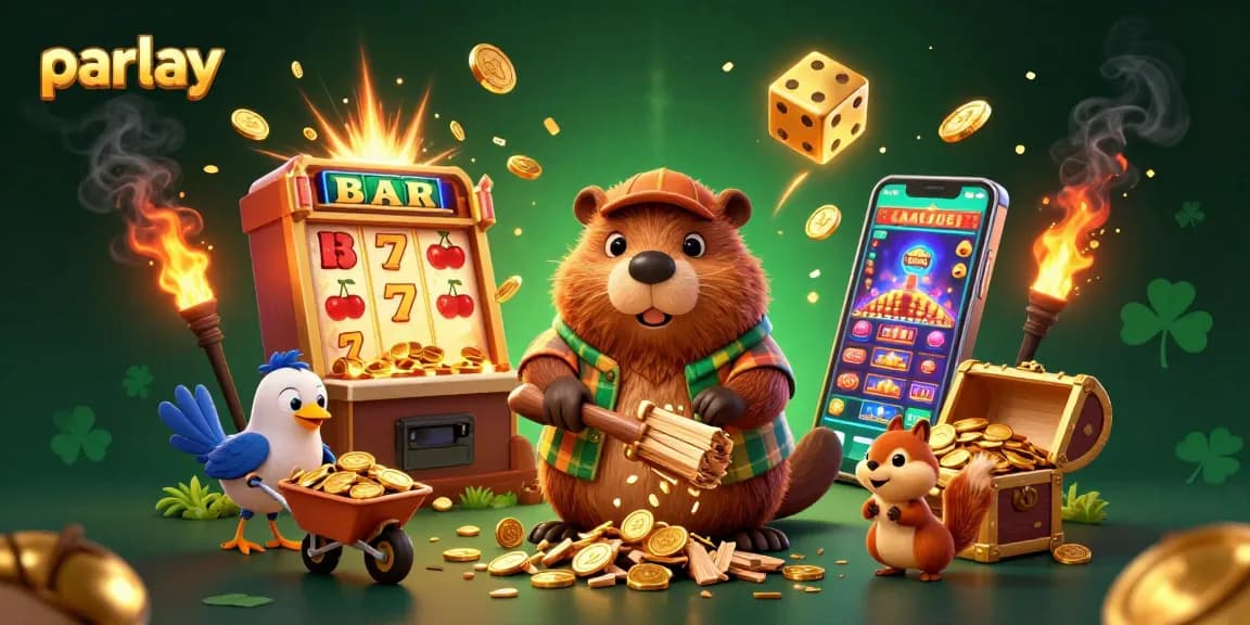 Engage in parlay betting with vibrant characters collecting coins in an energetic casino scene.
