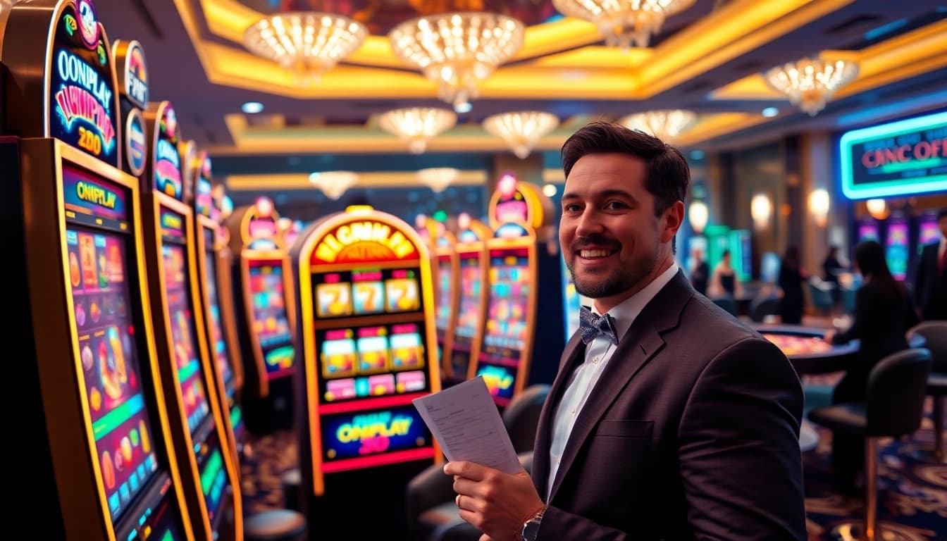 Players enjoying Onicplay slot machines in an exciting casino atmosphere.
