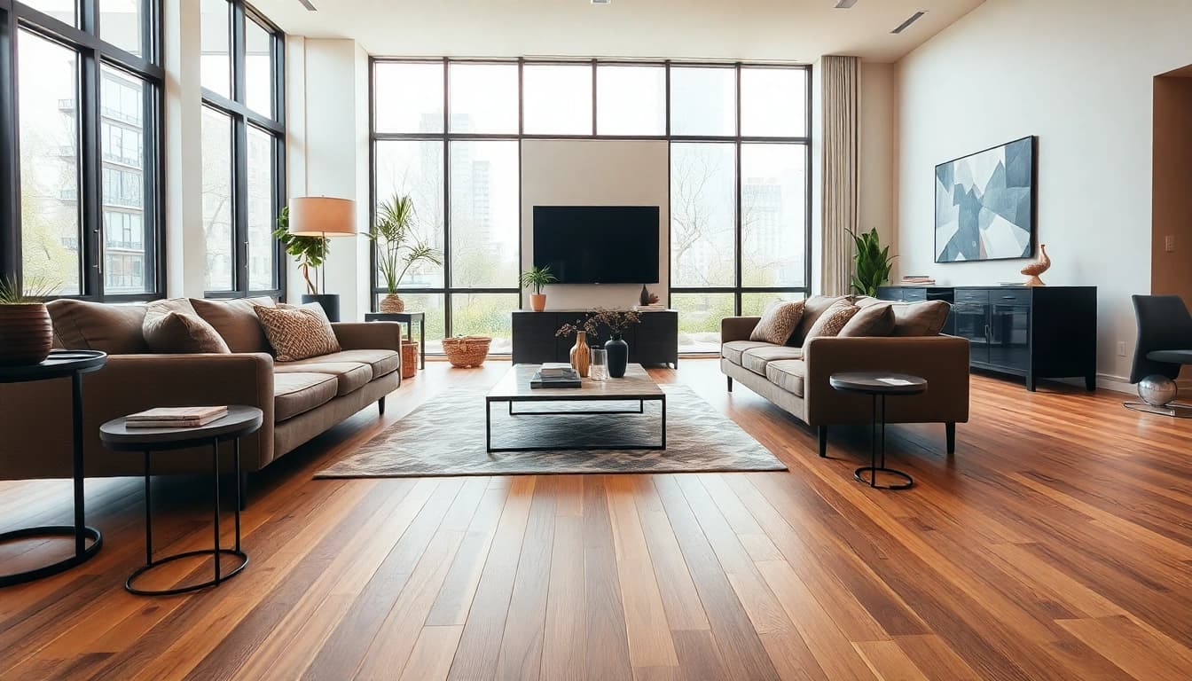 Enhance your space with flooring chicago featuring Juneau LVP in a modern living room.