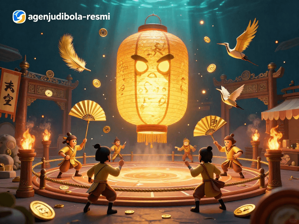 Engage with agenjudibola-resmi at the vibrant night market casino filled with exciting betting elements and gold tokens.