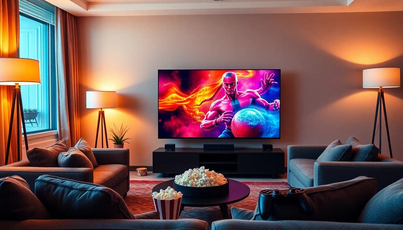 Watch iron TV content with a stylish Smart TV in a cozy living room.