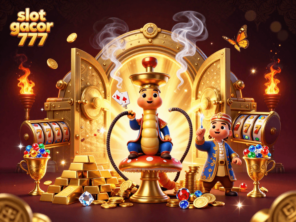 Experience slot gacor 777 with an extravagant 3D casino scene featuring vibrant characters and rich mythical elements.