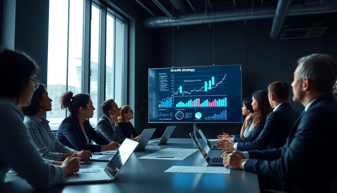 Analyze growth strategy trends during a collaborative business meeting.
