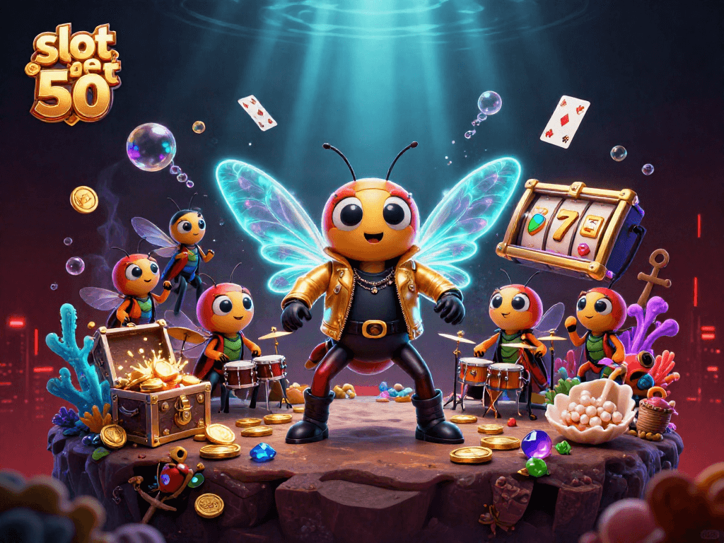 Experience slot bet 50 with a vibrant underwater casino scene featuring unique characters and dynamic elements.