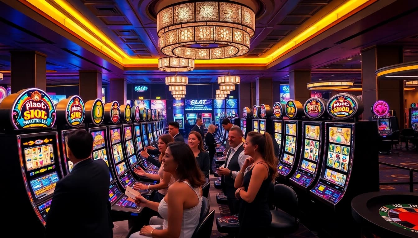 Players enjoying the thrill of the slot pragmatic play machines in a vibrant casino atmosphere.