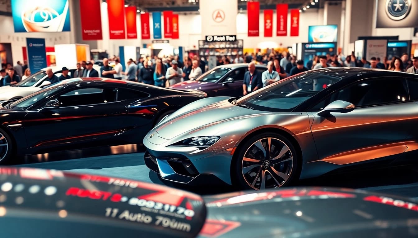 Attendees enjoy the vibrant Auto Cars Show with modern vehicles on display.
