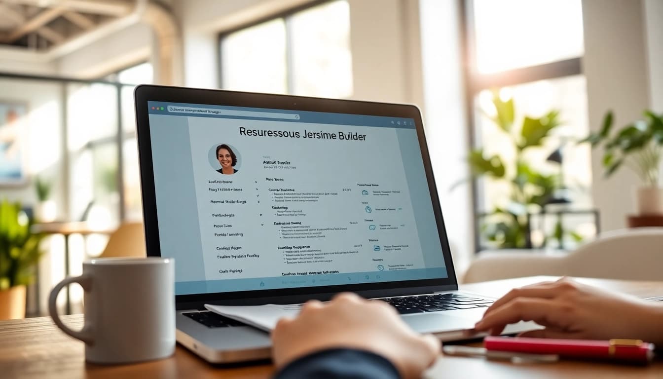 Use the Resume Builder to create a professional resume in a modern office setting.