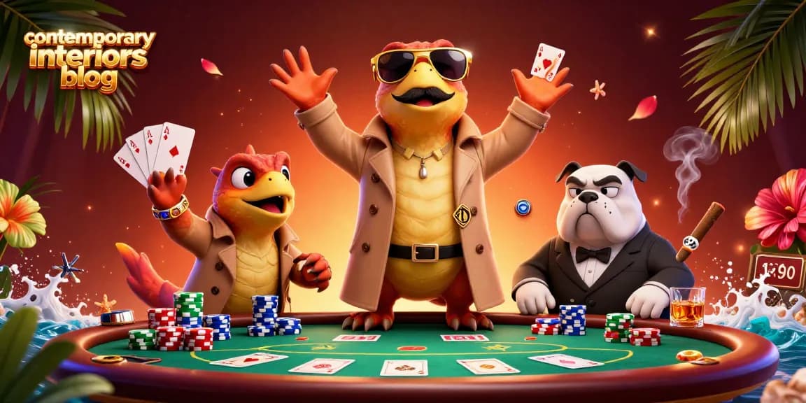 Engage in thrilling gameplay at the contemporary interiors blog featuring humorous raptors in a casino scene.
