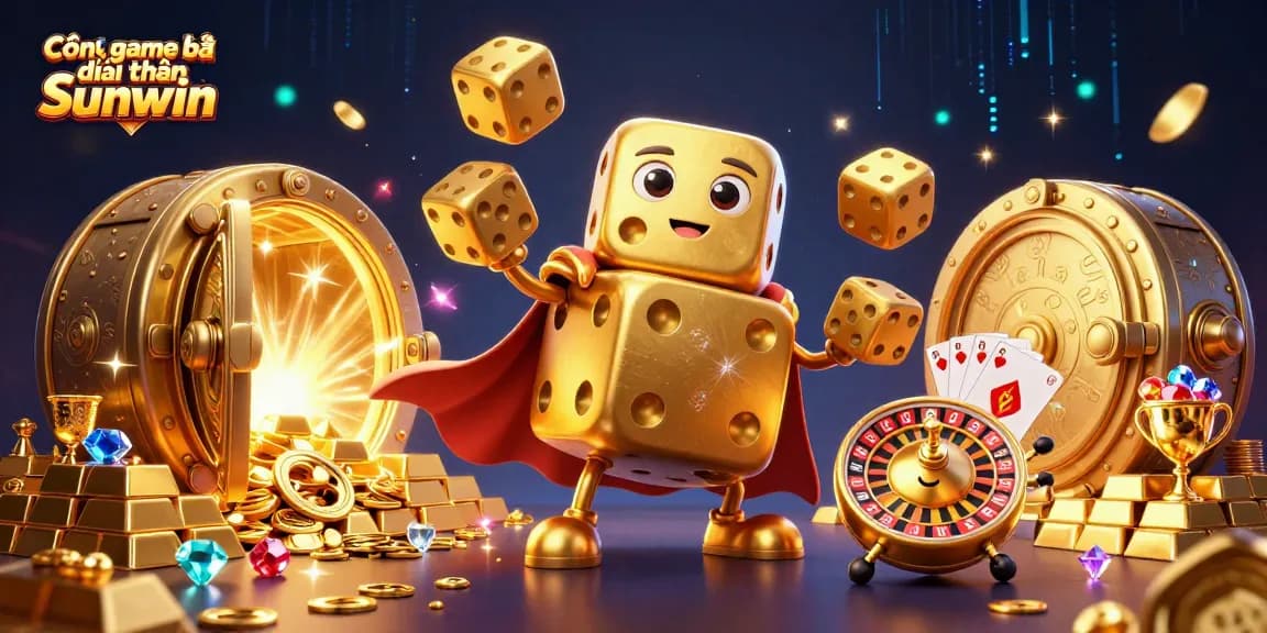 Engage with Cổng game bài đổi thưởng Sunwin, featuring golden characters and dazzling game elements.