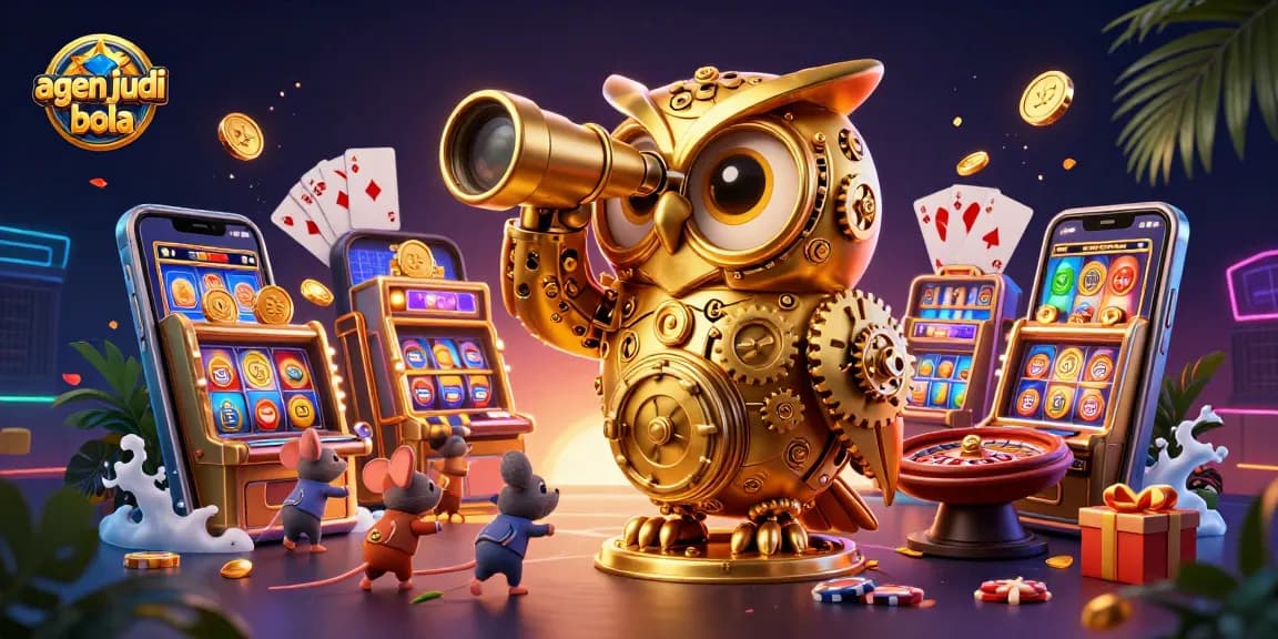 Experience the vibrant world of agen judi bola with animated characters and casino elements in a dynamic setting.