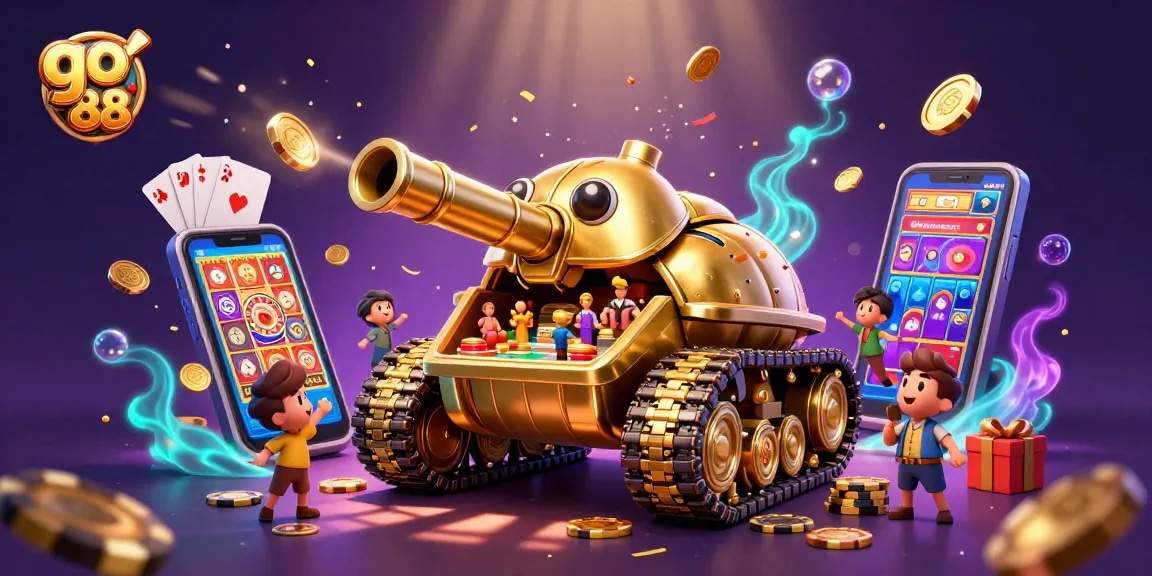 Engage with go 88's vibrant casino scene featuring a golden beetle tank and thrilling gaming elements.