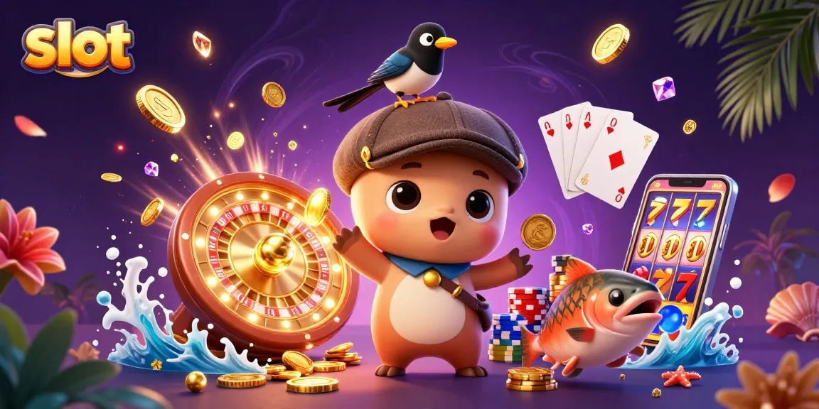 Spin to win with slots featuring Nessie and a gold magpie, showcasing vibrant casino energy.