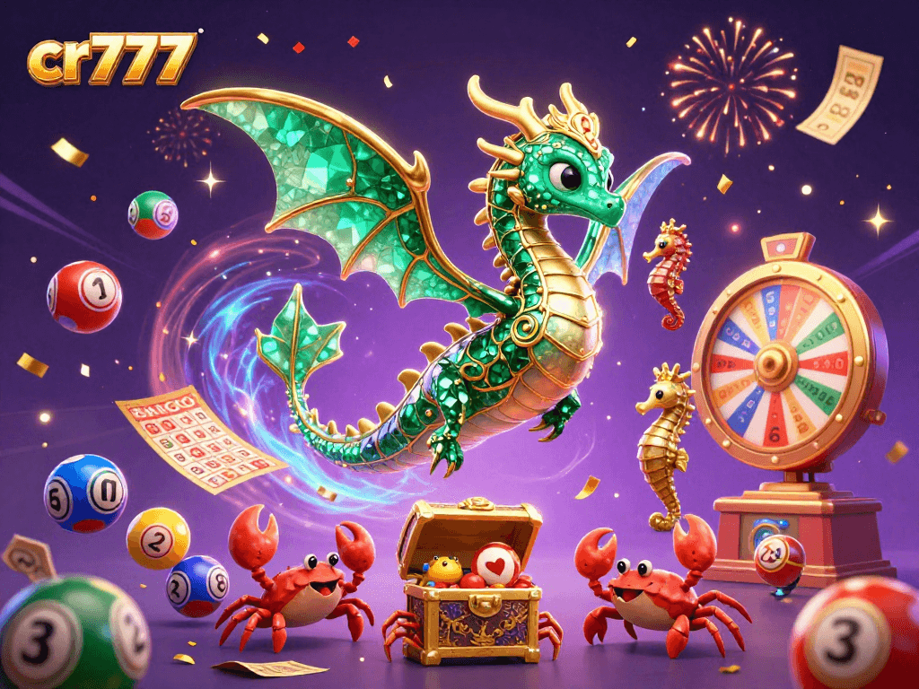 Memenangkan jackpot di cr777 dengan ilustrasi kasino yang meriah dan penuh aksi.