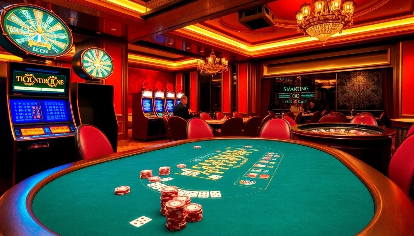 Des joueurs profitant d'un jeu à enjeux élevés dans un casino fiable en ligne avec des jetons de poker et des cartes vibrants.