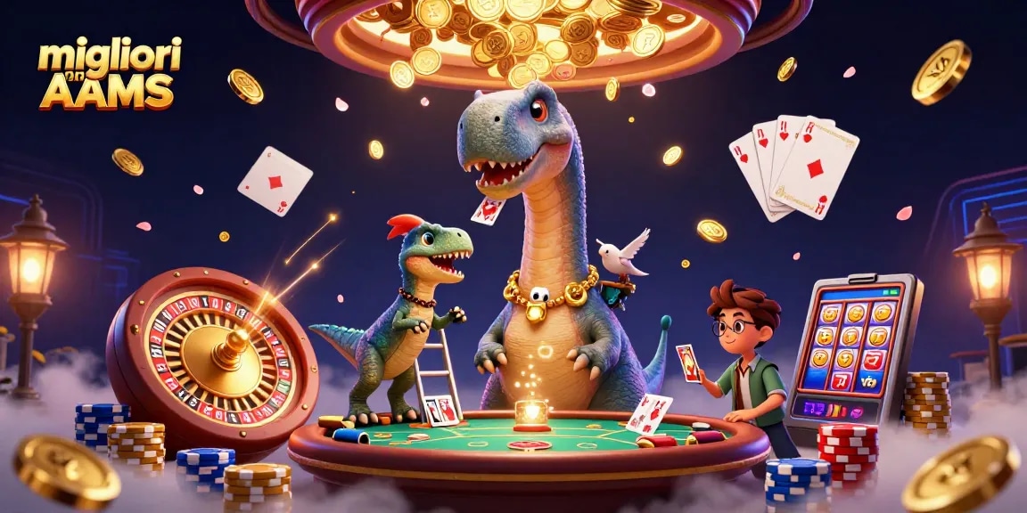 Gioca nei migliori casino non AAMS con un brontosauro e un raptor in un'atmosfera di festa.