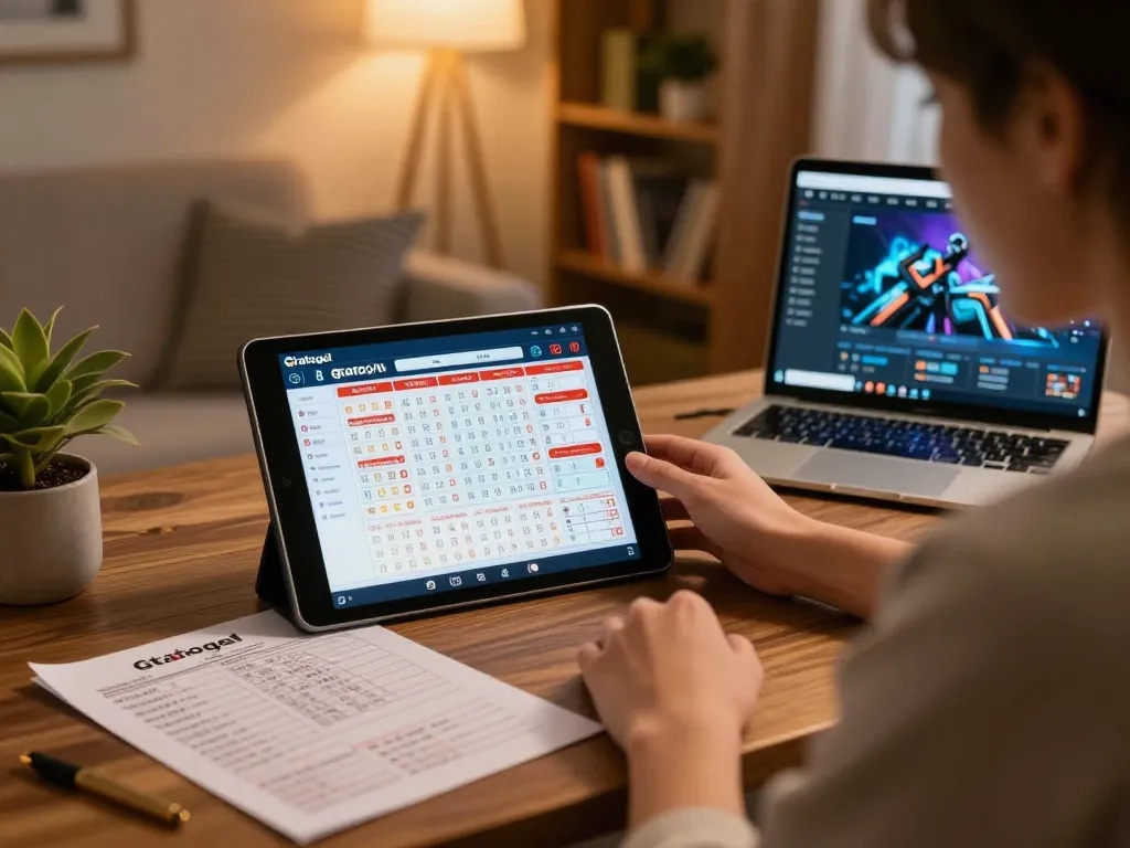 Engaging in strategic betting on gtatogel platform using tablet in a cozy home setup