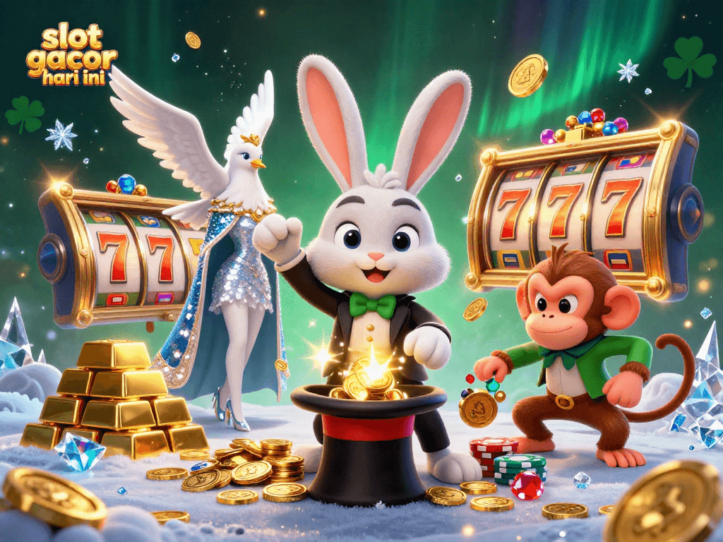 Experience the thrill of slot gacor hari ini with a whimsical casino scene filled with enchanting characters and gleaming treasures.