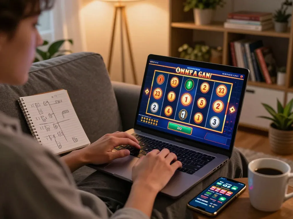 Engaging online gameplay on a laptop for link slot gacor while enjoying personal comfort at home.