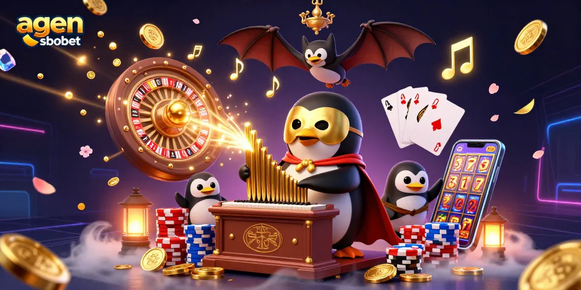 Engage in thrilling sports betting with agen sbobet using dynamic golden coins and iconic gambling symbols.