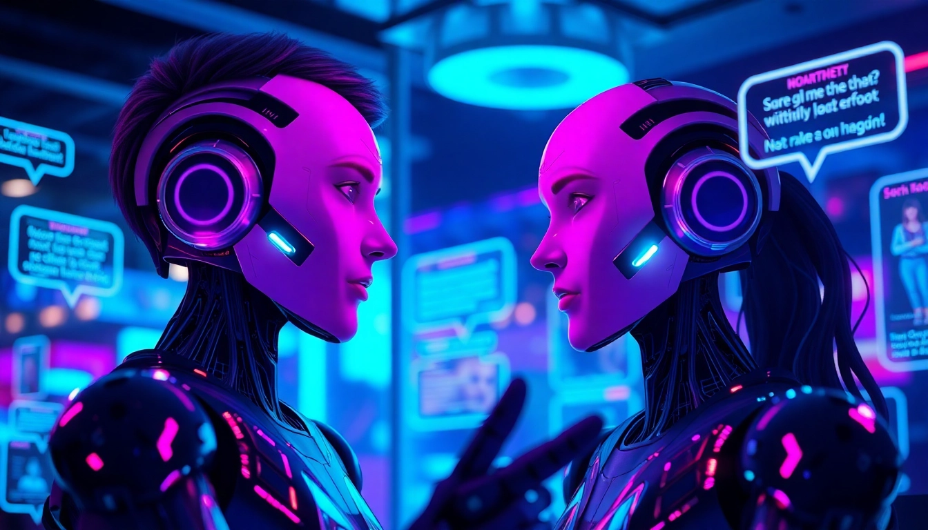 Engaging interaction with AI chatbots in a vibrant sex chat AI environment.