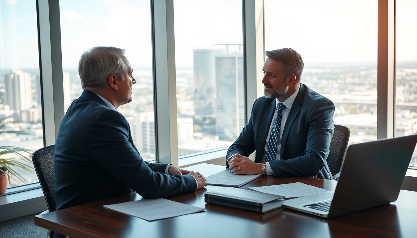 Engaging conversation between a truck accident attorney Clearwater and a client in a modern office.