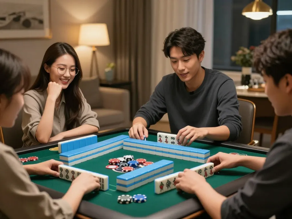 Engaged players celebrating winning hands in a vibrant Mahjong Ways game night setup.