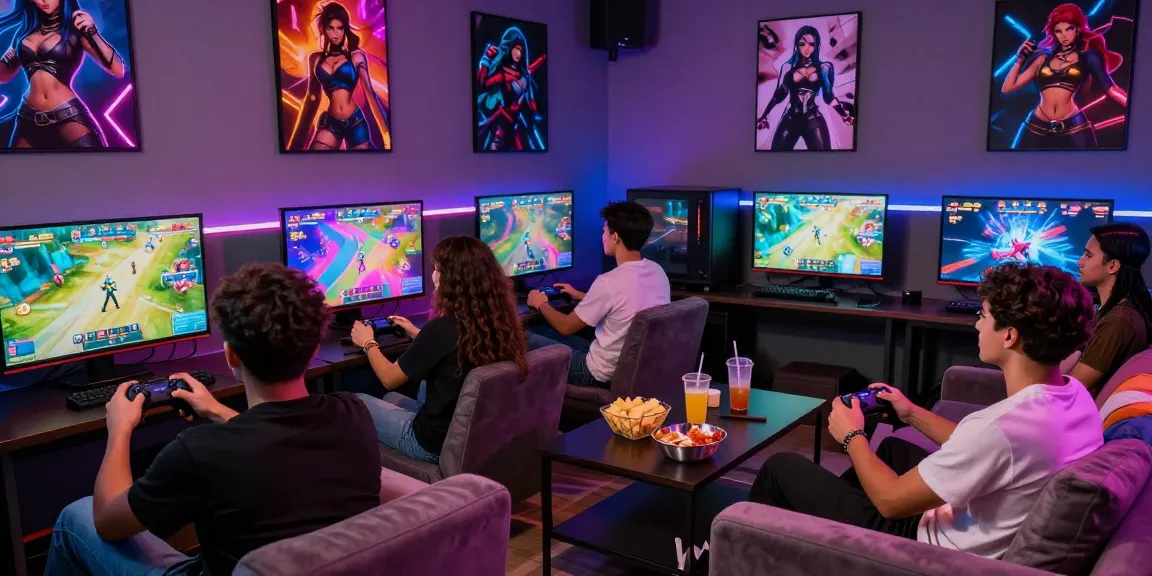 Group of friends enjoying xxx games in a vibrant gaming lounge