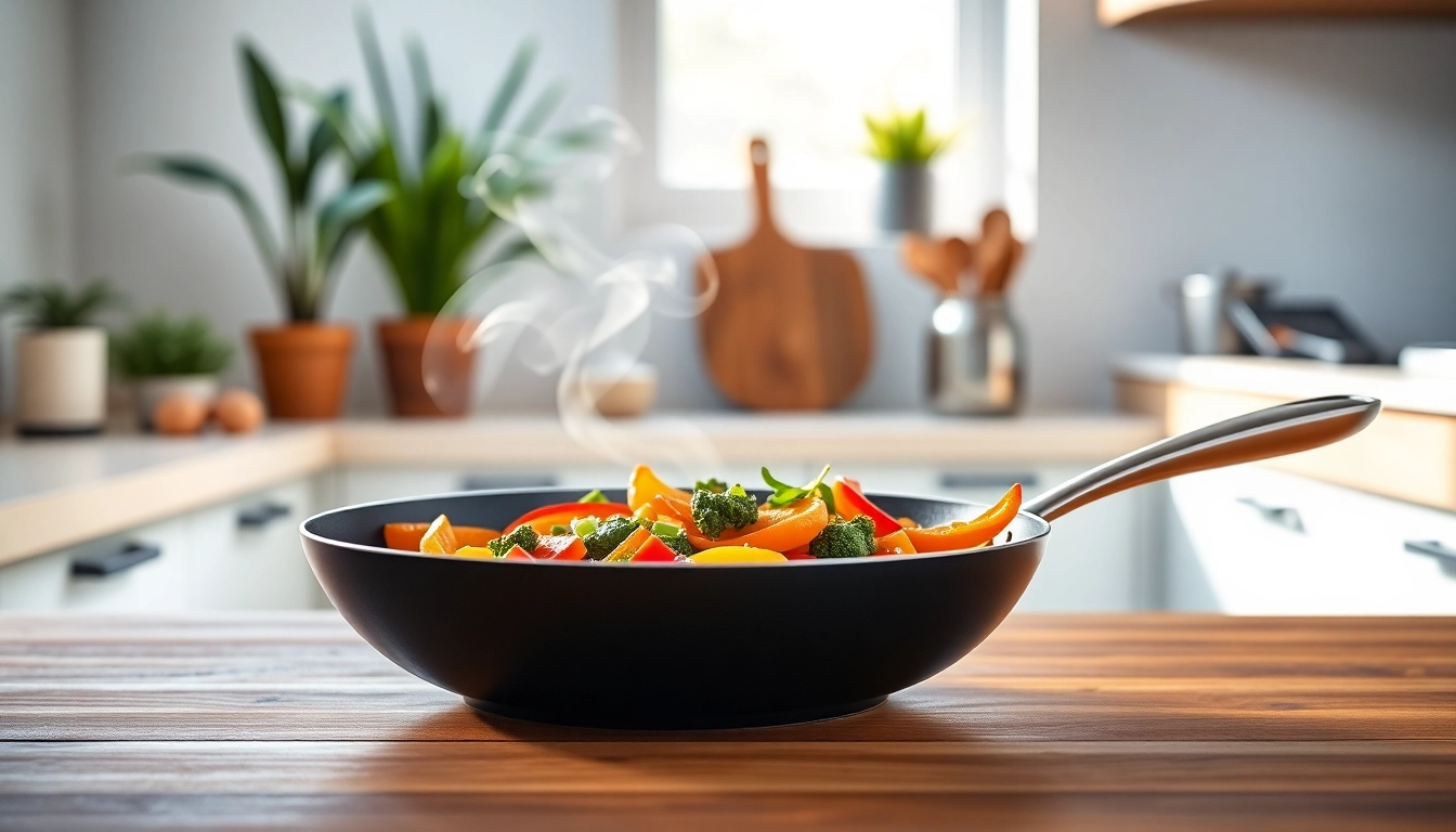 Showcasing the best nonstick pan NZ filled with sautéed vegetables in a modern kitchen.
