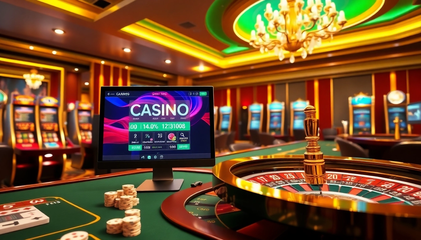 Découvrez l'excitation des casinos fiables en ligne avec une scène de jeu en ligne vibrante comprenant poker, machines à sous et roulette.