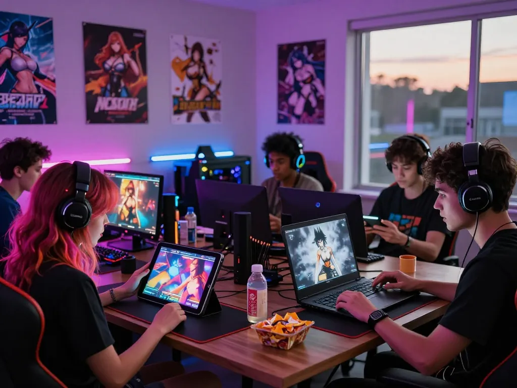 Engaged players experiencing thrilling hentai games in a lively gaming room.