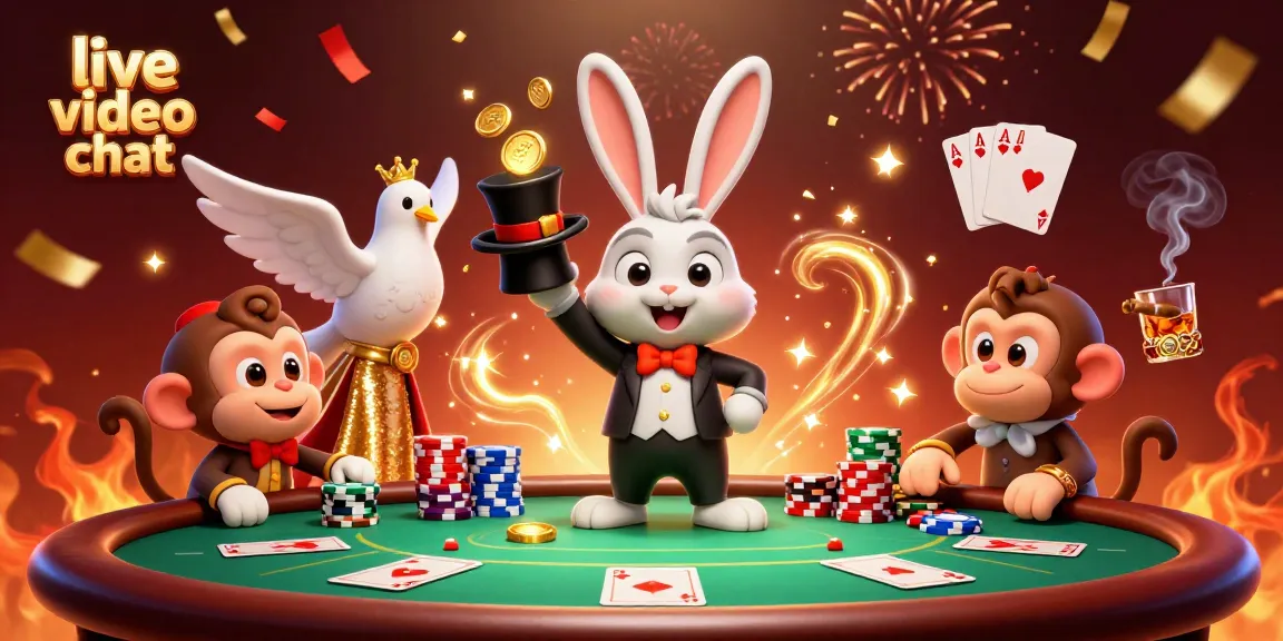 Engaging in a live video chat while winning poker chips with excitement and fun.
