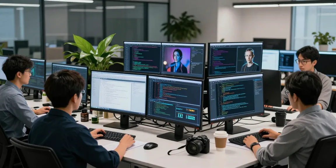 AI detector analysis in a modern digital workspace with data scientists monitoring content moderation.