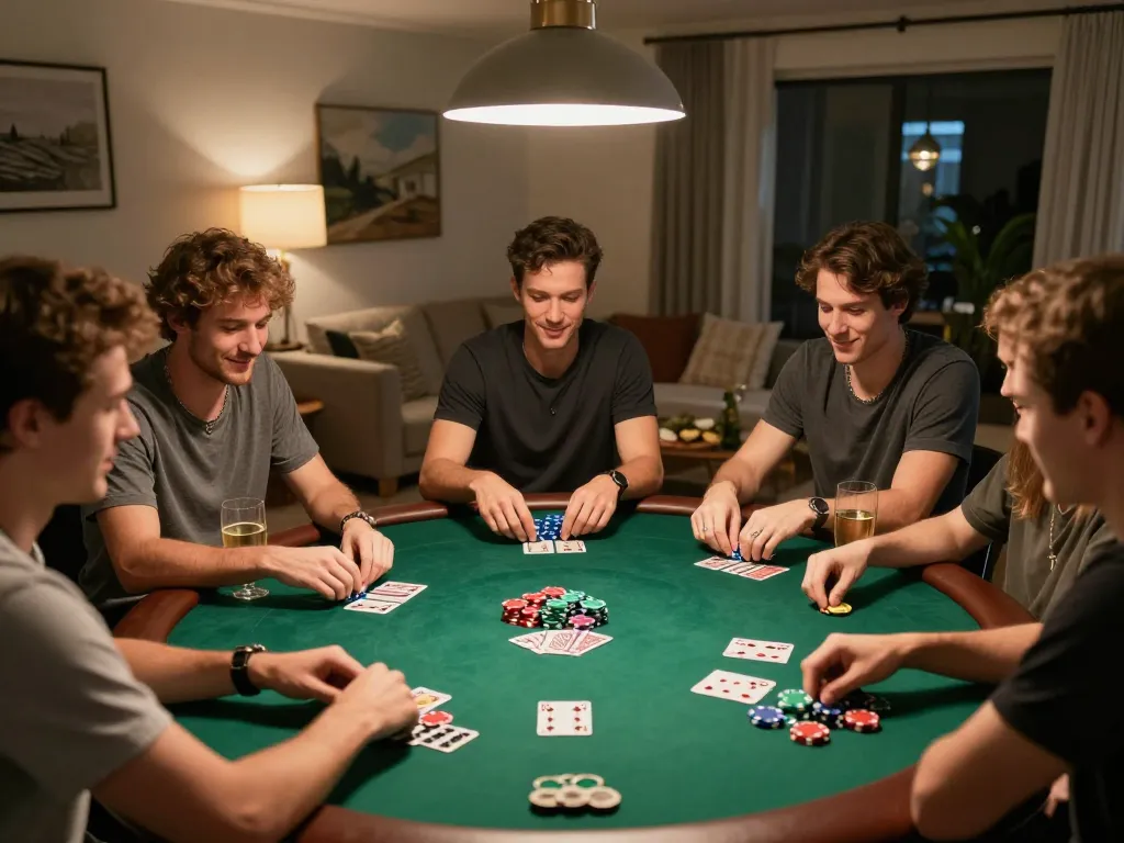 Engaging home poker night scene emphasizing camaraderie in casinò stranieri che accettano italiani.