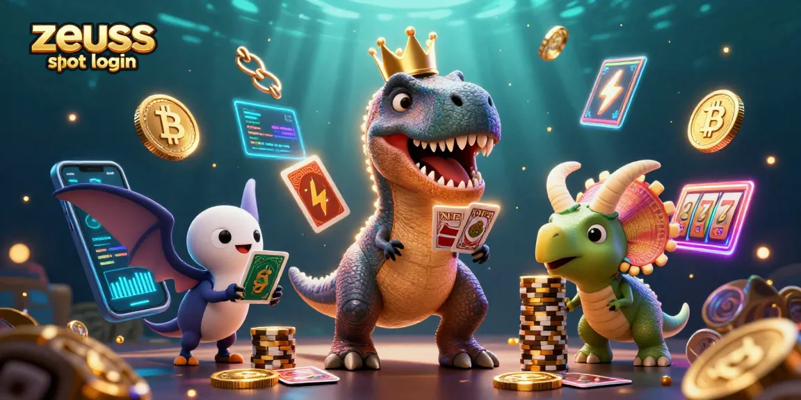 Spin to win at Zeus Slot Login with a dynamic 3D cartoon scene filled with vibrant casino elements.