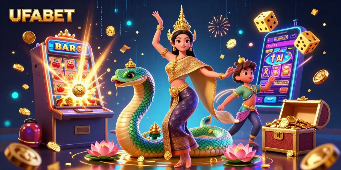 Win big at UFABET with vibrant 3D illustration featuring dynamic casino elements.