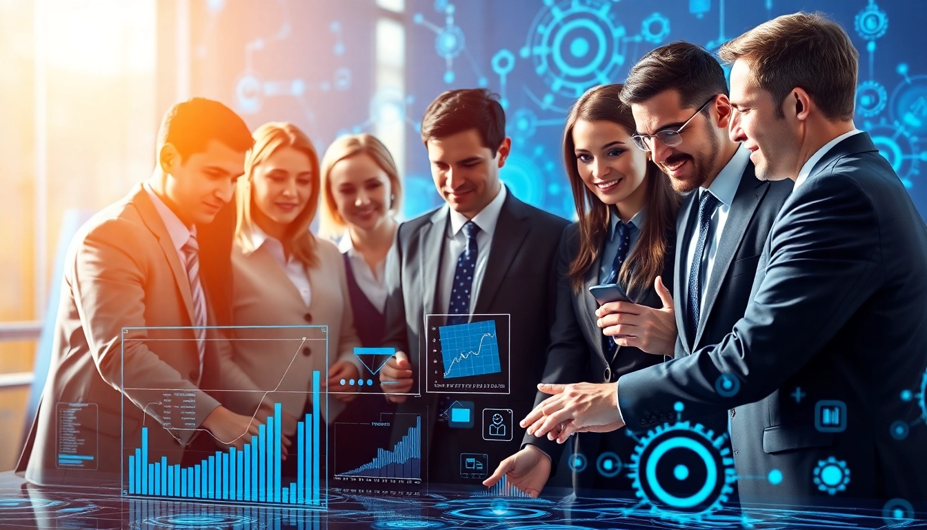 Engaging professionals utilizing innovative business technology solutions in a collaborative setting.