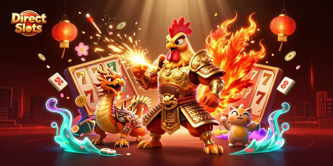 Spin the reels on Direct Web Slots, where a majestic rooster warrior stands beside a fierce dragon hatchling.