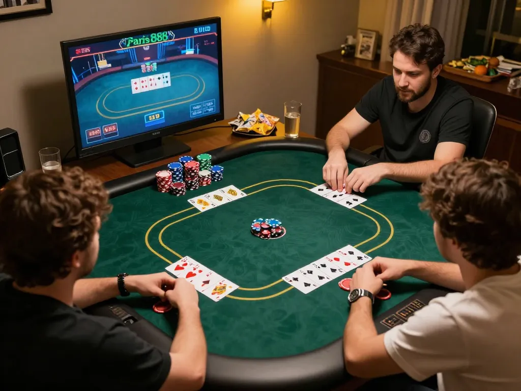 sesi permainan poker online paris888 dengan pemain yang terlibat dalam taruhan strategis