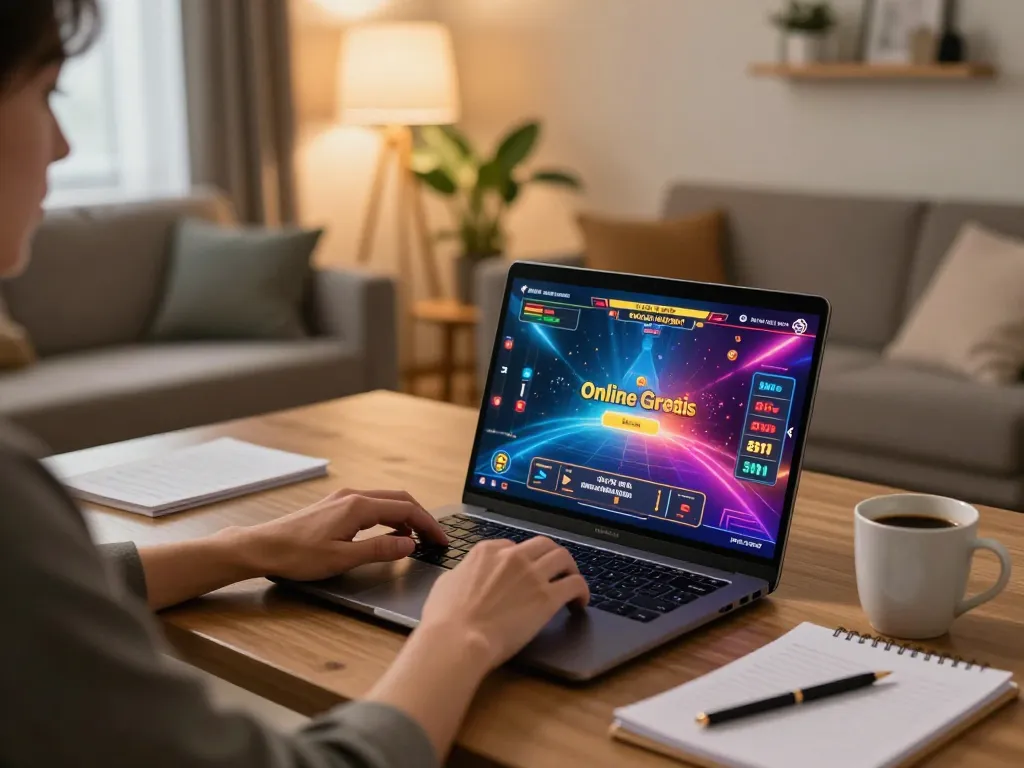 Engaging in casino online gratis senza registrazione on a laptop with a cozy home setup.