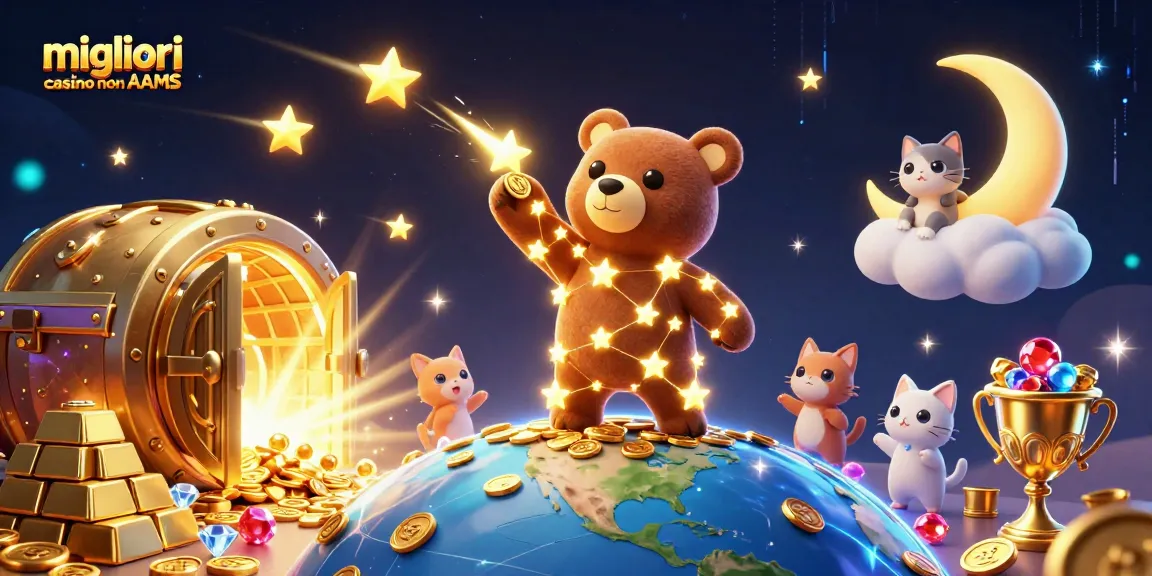 I migliori casino non AAMS mostrano un orso stellare che raccoglie monete, circondato da tesori scintillanti.