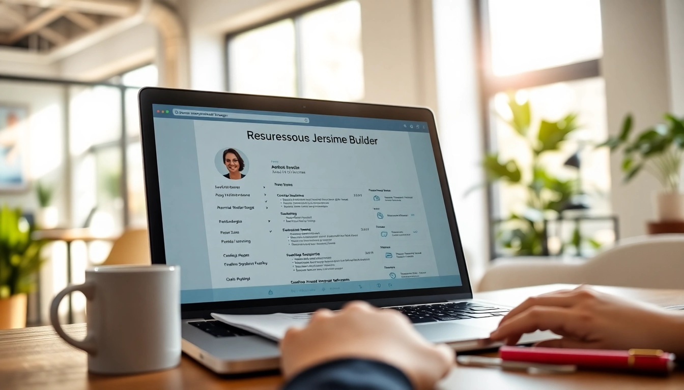 Use the Resume Builder to create a professional resume in a modern office setting.