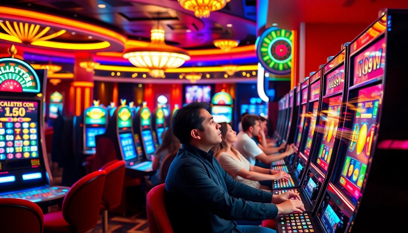 Experience the thrill of slot demo scatter hitam in a luxurious casino atmosphere with excited players.