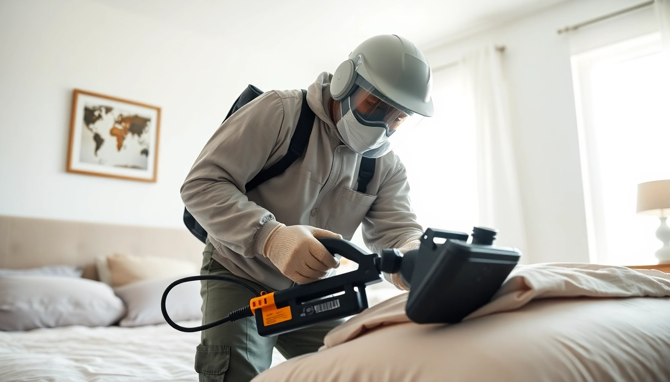 Efficient bedbugs exterminator near me inspecting a bedroom for pest control.