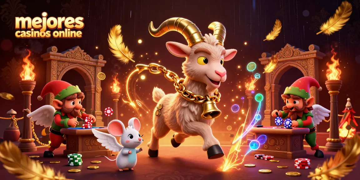 En este emocionante escenario de mejores casinos online, una cabra Krampus dirige mientras renos traviesos roban fichas de póker.