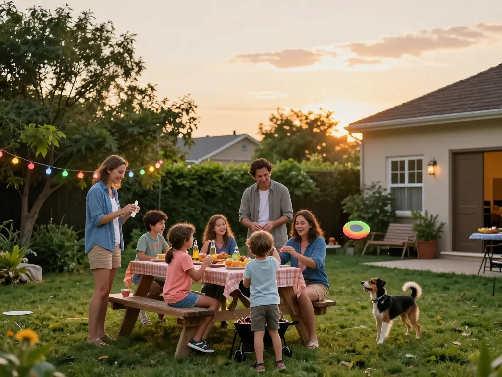 Family enjoying outdoor barbecue with mosquito repellent for protection.
