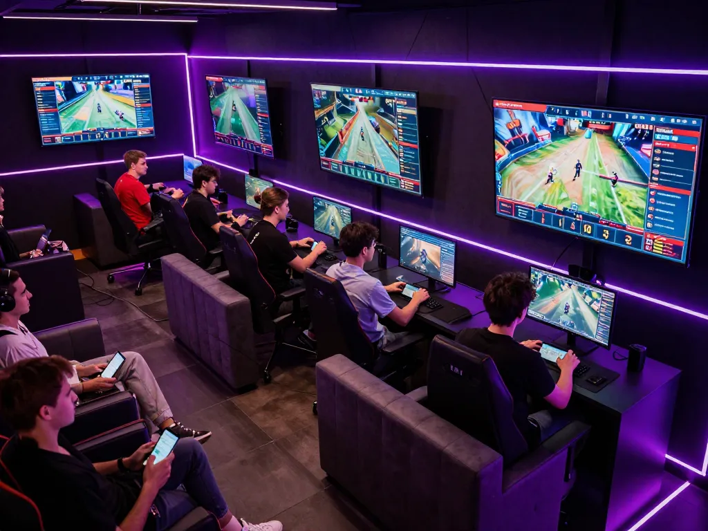 Live esports betting excitement with สล็อต888 displayed on screens, players engaged in strategic gaming choices