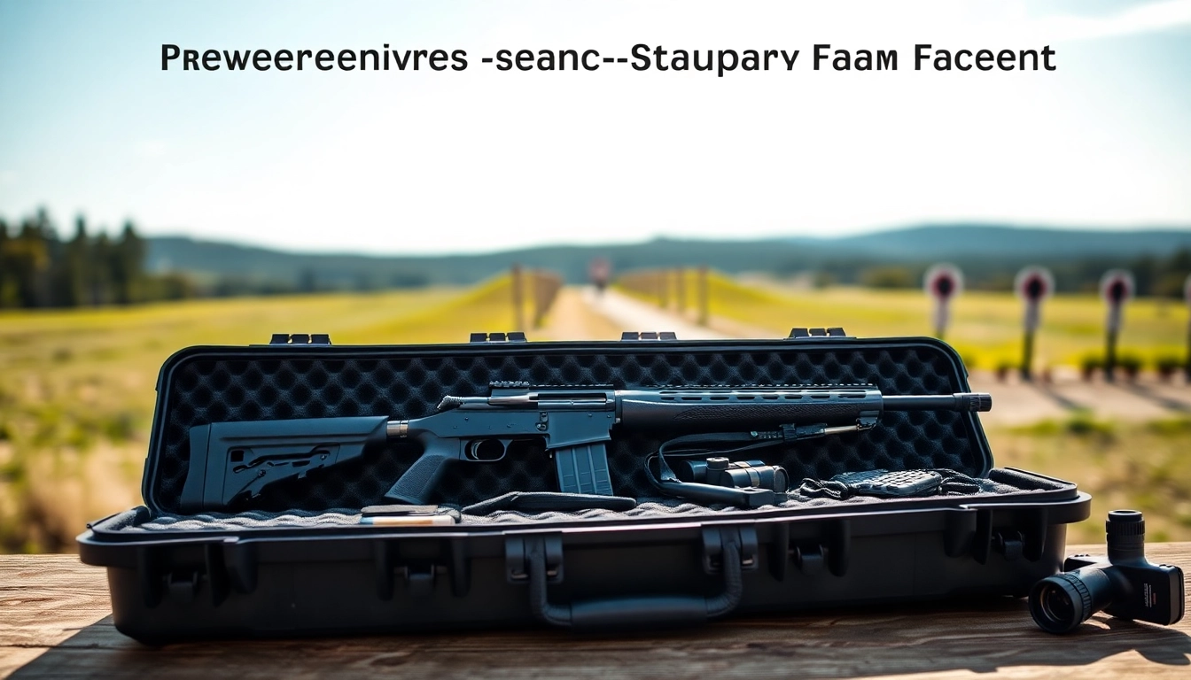 Foam for rifle case with precision-engineered inserts securely holding a rifle in a bright outdoor shooting range.