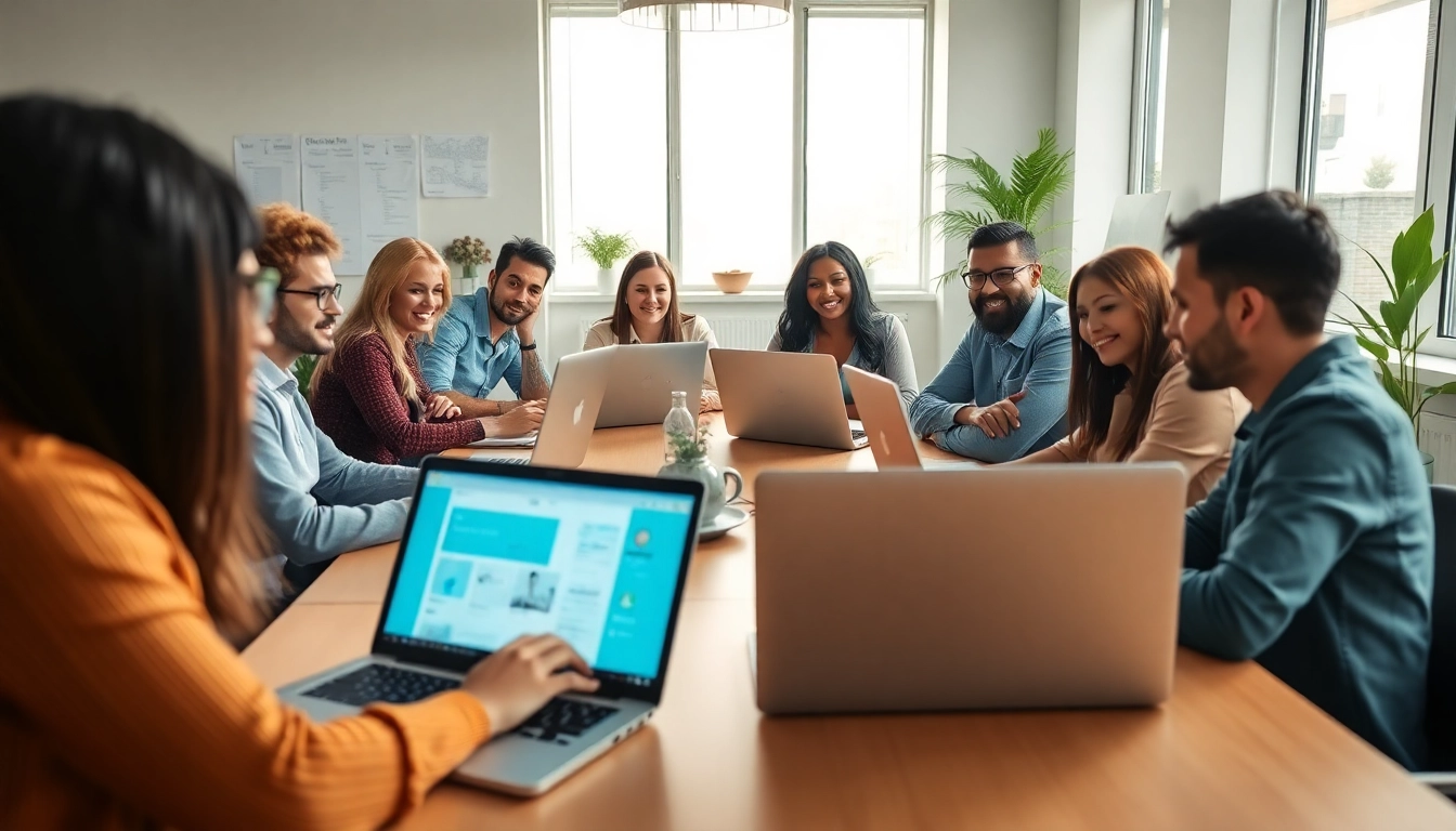 Team collaborating in a modern workspace utilizing hubspot free tools for productivity.