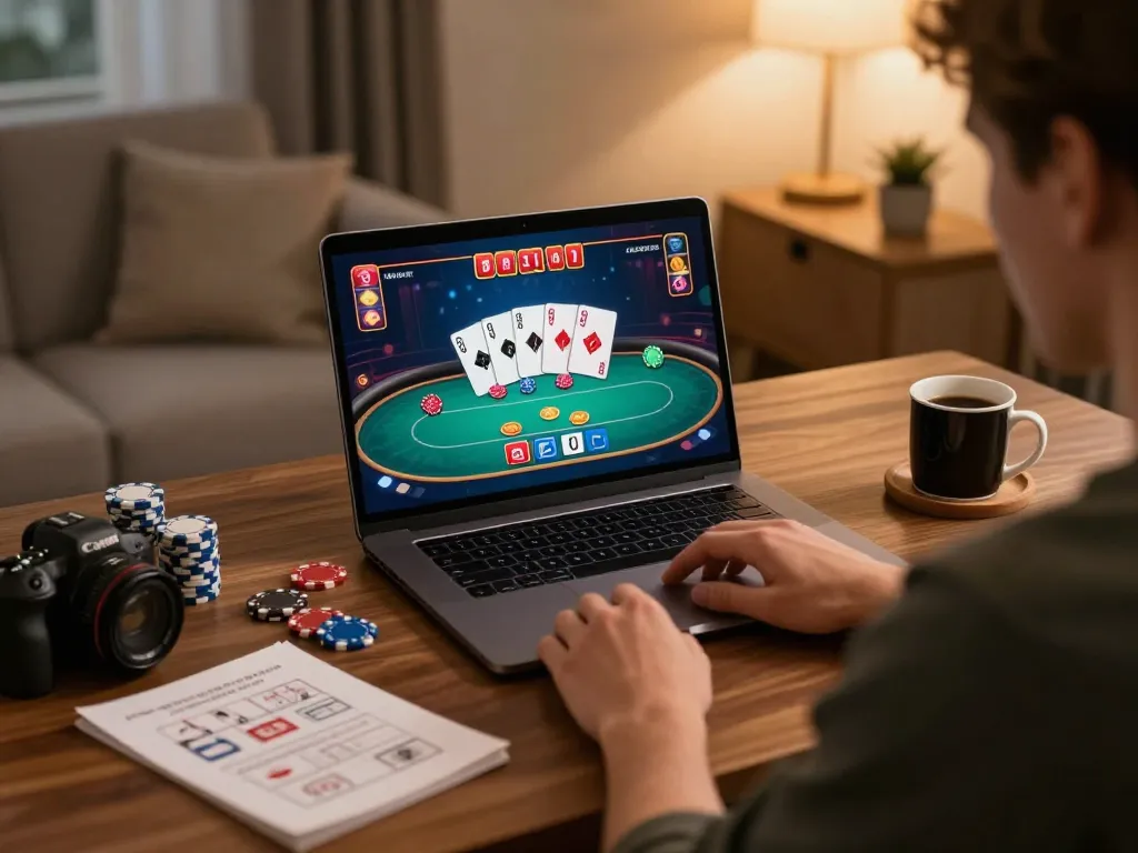 FAFA 828 player engaged in live poker game online with colorful chips and cards displayed.