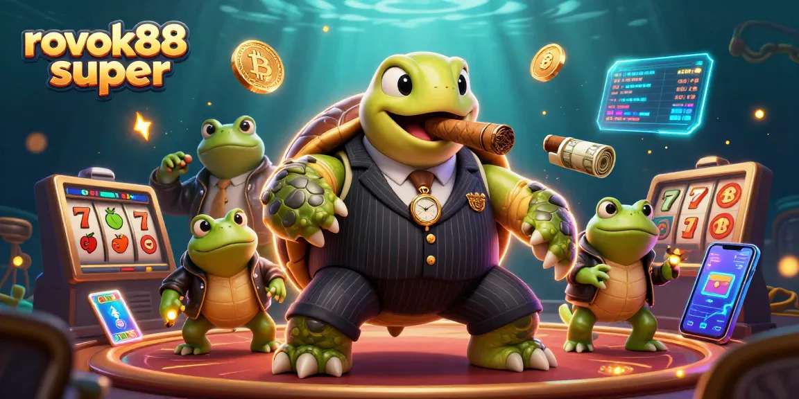 Join the action at rokok88 super, featuring a snapping turtle in a suit with dynamic casino elements.